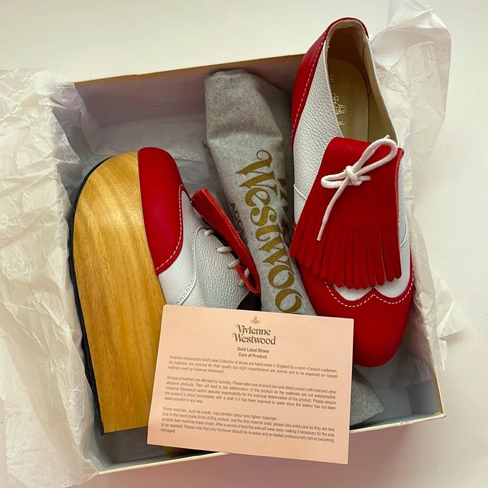 VIVIENNE WESTWOOD GOLD LABEL RED WHITE ROCKING HORSE GOLF SS09 NWT IT39 US8.5 - Picture 6 of 10
